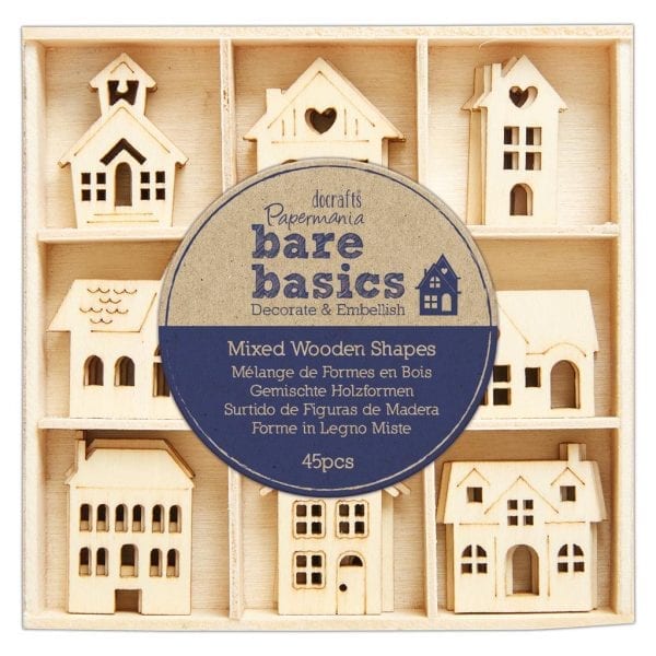 Wooden Shapes (45pcs) - Bare Basics - Houses