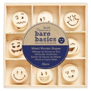 Wooden Shapes (45pcs) - Bare Basics - Smiley Faces