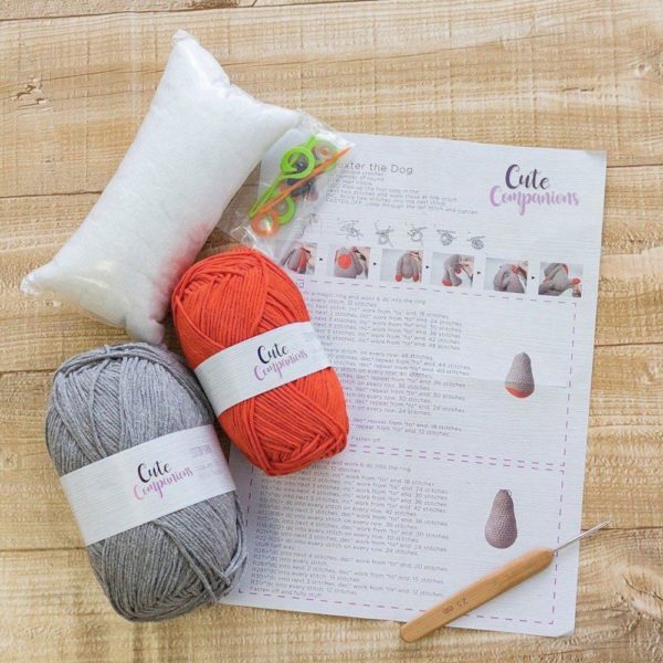 Contents of the Cute Companions Crochet Kit - Dexter the Dog