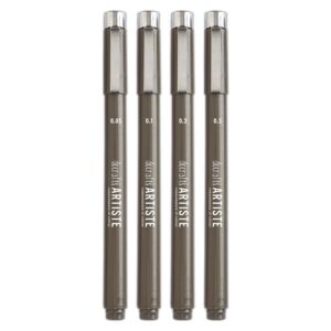 Artiste Black Fineliner Pen Set Pack of 4 (0.05, 0.1, 0.3, 0.5mm)
