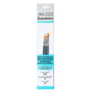 Winsor & Newton - Foundation Watercolour Brushes - Short Handle - 4 Pack (Round 3&5, Filbert 2, Flat 4)