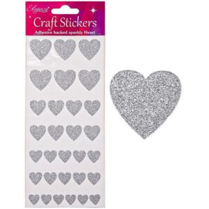 Adhesive Backed Hearts Glitter Silver